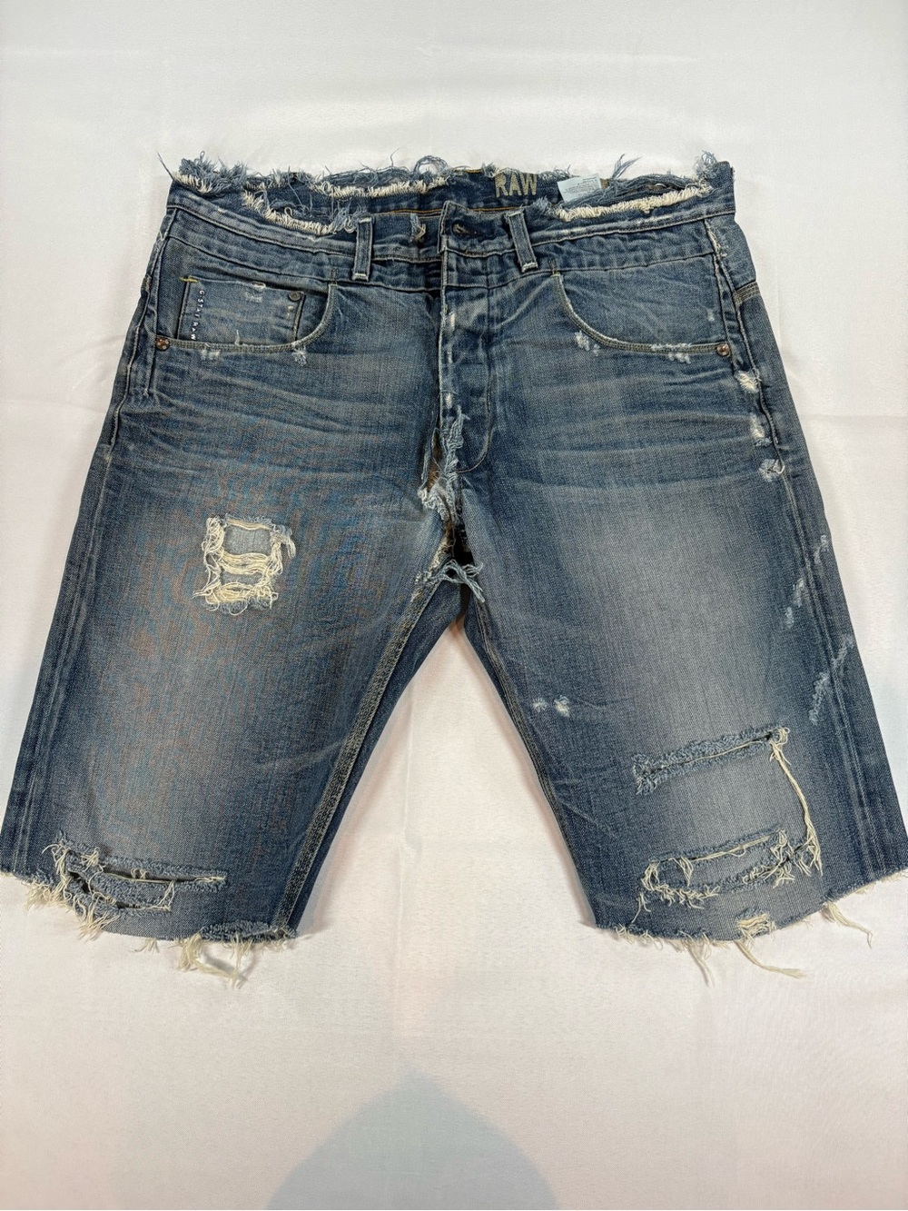 G-Star RAW Distressed Denim Cutoff Shorts Men’s 36 Medium Wash